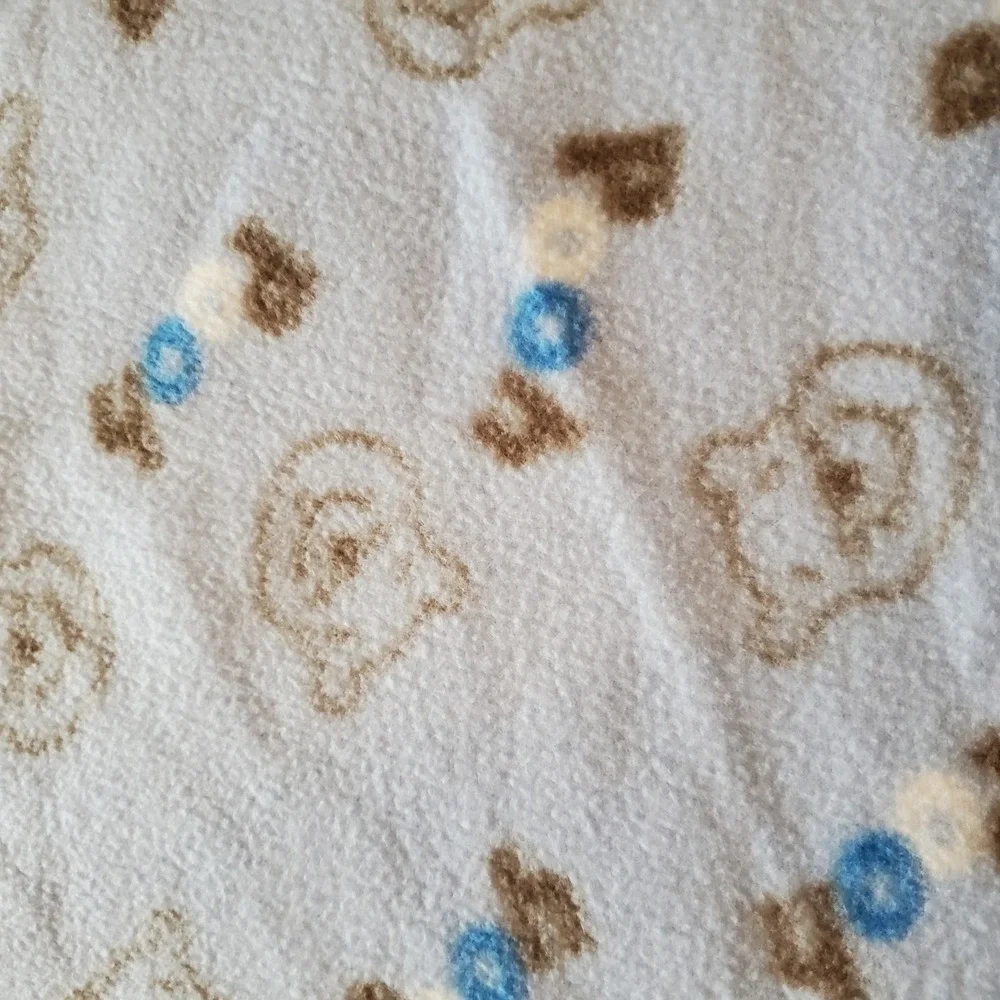Disney Pooh Baby Blanket Blue Fleece Brown White P Appliqué Faces P O O H‎